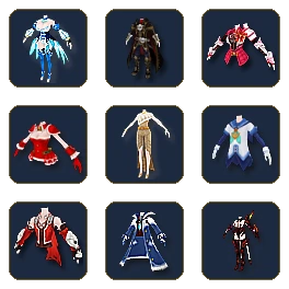 ไอคอนชุดแฟชั่นเก้าแบบจากในเกม